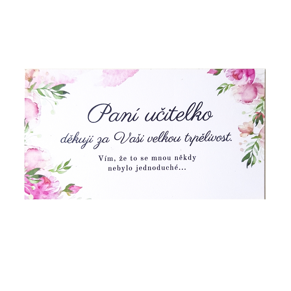 Děkovací kartička - Děkuji za trpělivost, paní učitelko