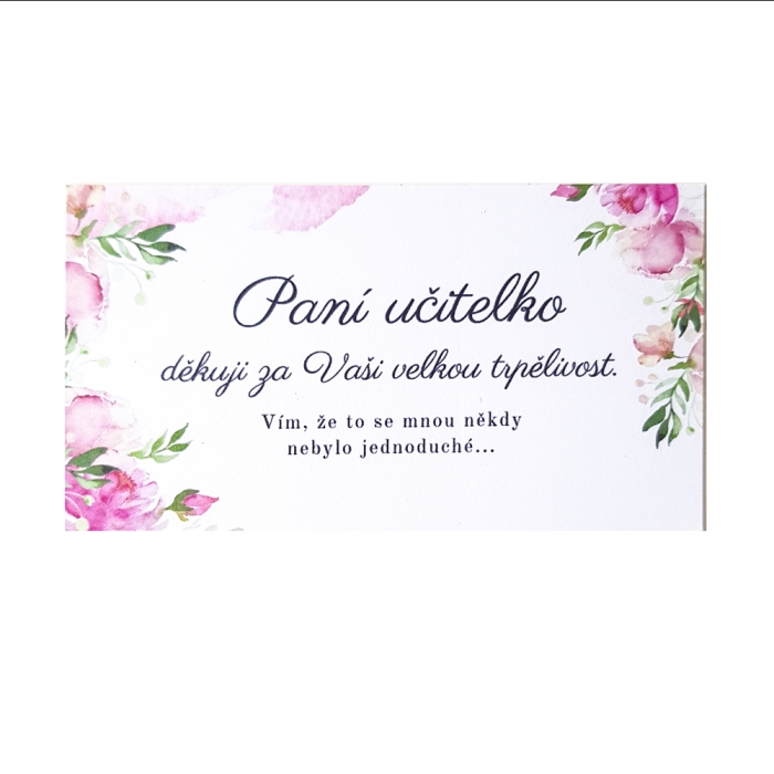 Děkovací kartička - Děkuji za trpělivost, paní učitelko